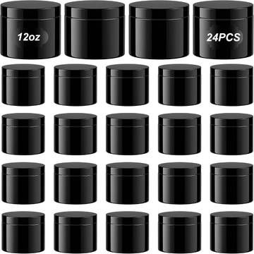 24 Pack 12 oz Black Plastic Jars with Black Lids
