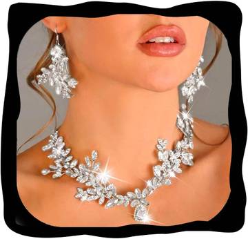 Ekotico Bridal Wedding Jewelry Set - Labradorite Choker Necklace, Dangle Earrings & Bracelet