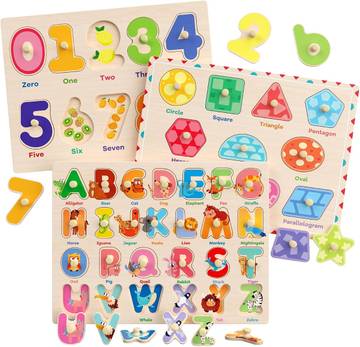 vnila Wooden Montessori Number & Shape Puzzle Set