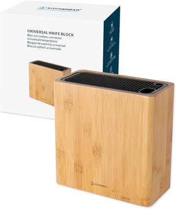 XL Bamboo Universal Knife Block Holder with Slots for Scissors and Sharpening Rod