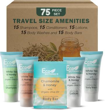 Eco Botanics Hotel Toiletries, Shampoo & Conditioner Amenity Set, 75-Piece