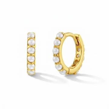 In Season Jewelry 14k Yellow Gold Simulated Pearl Girl Hoop Earrings
