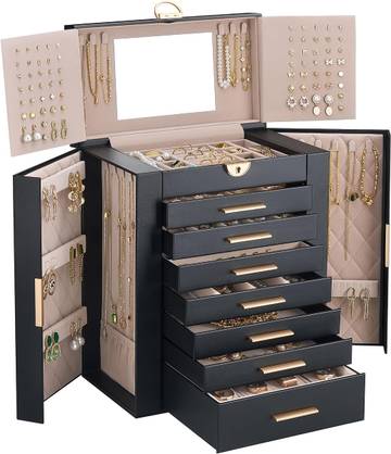 Lolalet Large Jewelry Box, 8-Layer Jewelry Organizer with 7 Drawers (Black)