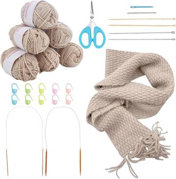 Chunky Knit Scarf Kit - Beginner Knitting Project Kit with Large Yarn, Chunky Knitting Needles, & Pattern - DIY Gift Idea for Teens, Adults & Seniors