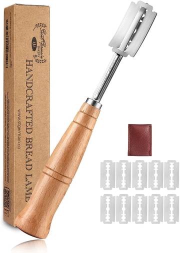 SAINT GERMAIN Premium Hand Crafted Bread Lame for Dough Scoring Knife, Lame Bread Tool for Sourdough Bread Slashing with 10 Blades Included with Authentic Leather Protector Cover