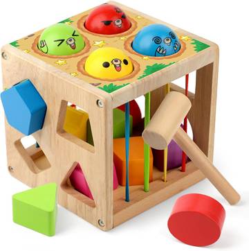 Coogam Wooden Montessori Toys Shape Sorting Cube