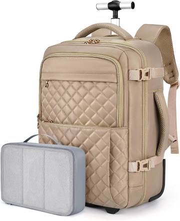 BAGSMART Rolling Backpack for Women, Wheeled Backpack with Packing Cube