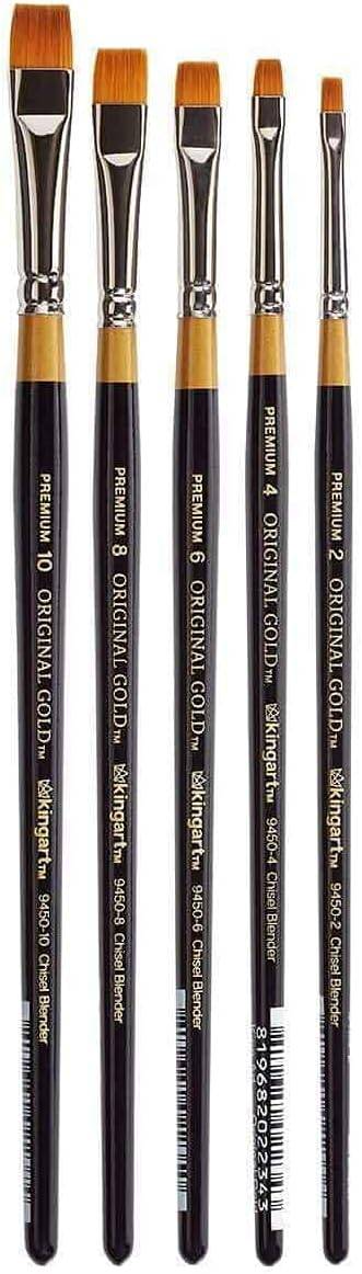 KINGART Premium 5 pc. Original Gold 9450 Series Chisel Blender Artist Brush Set