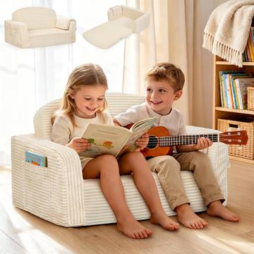 Tiny Land 2-in-1 Foldable Kids Couch with Pocket Soft Thick Toddler Sofa