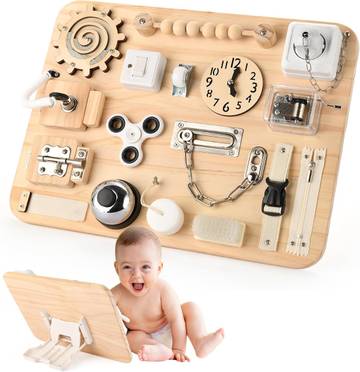 PlanToys Montessori Busy Board - Red Oak Wood