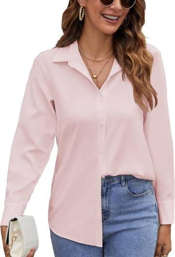 Women's Wrinkle-Free Linen Blouse - Chiffon Pink