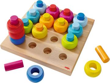 HABA Rainbow Whirls Wooden Sorting & Stacking Rings Shape Sorter