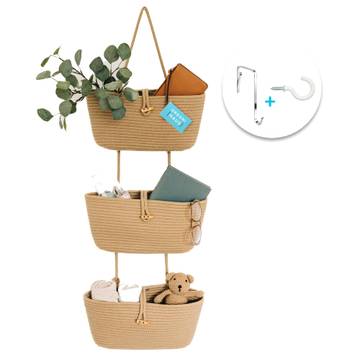 Over the Door Woven Rope Hanging Organizer, 3-Tier