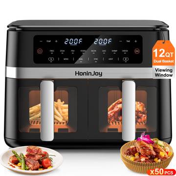 12QT 12-in-1 Dual Air Fryer with Flex Basket & 50PCS Paper Liners