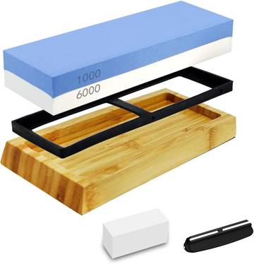 Knife Sharpener Whetstone - 6000 Grit Fine Waterstone with Bamboo Stand