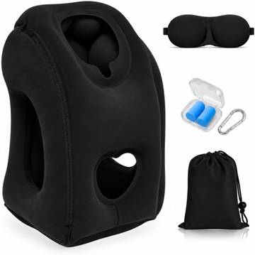 S Dallux 4-In-1 Multi-Function Travel Pillow with Inflatable Poncho, Black