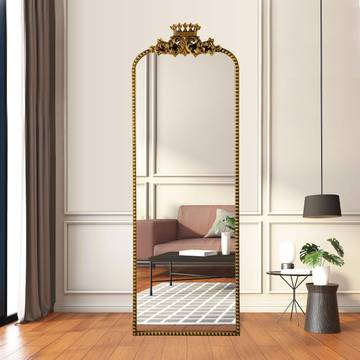 Kate and Laurel Arendahl Glam Arched Vintage Full Length Mirror; 18 x 58; Gold; Traditional Baroque Full Body Wall Mirror with Ornate Garland Inspired Crown