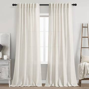 Cream Linen Back Tab Curtains 84 Inch