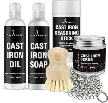 Culina Cast Iron Soap & Stainless Scrubber & Restoring Scrub & Conditioning Oil