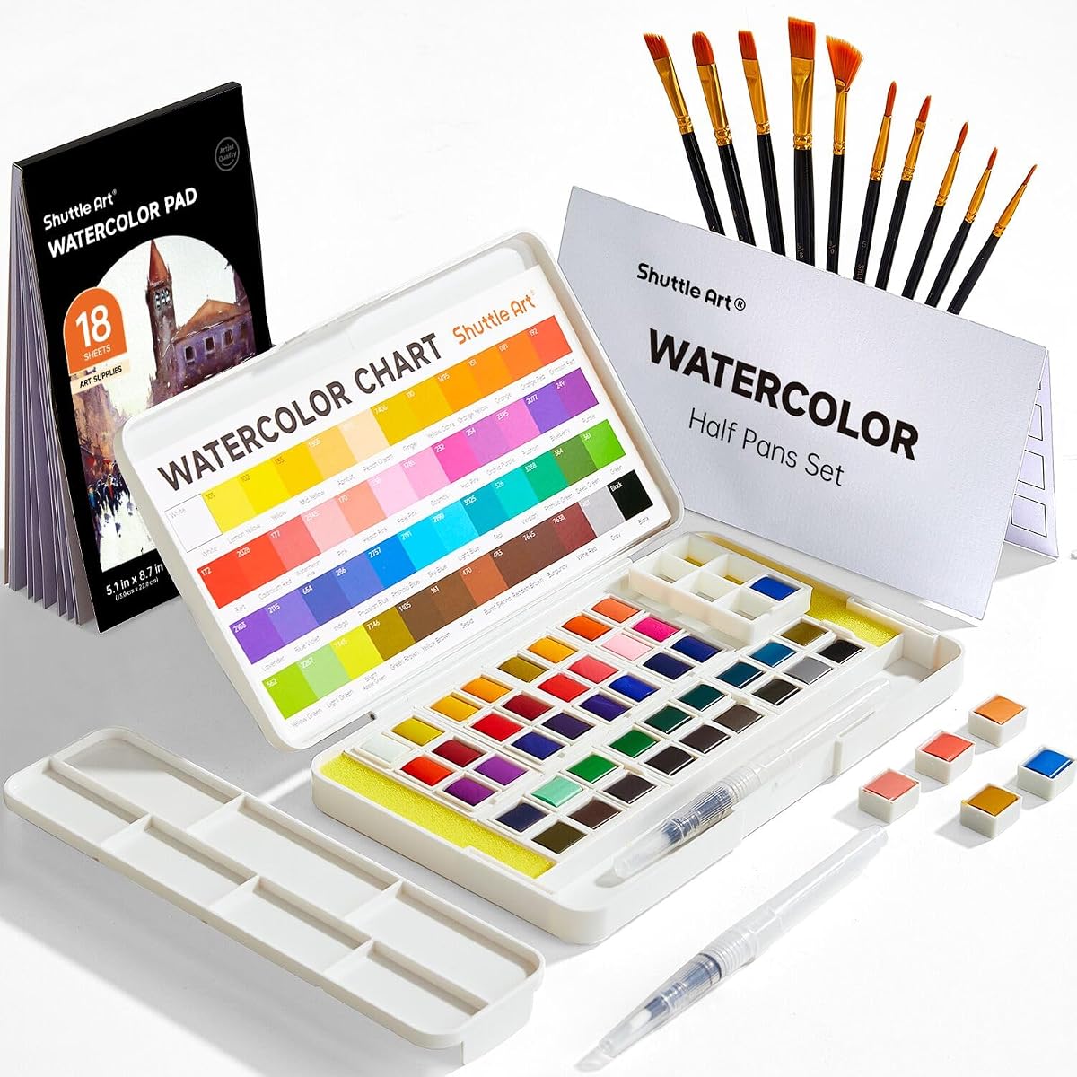 Greenside 36 Color Watercolor Set with Box, Tube Paints, Half Pan & Brush
