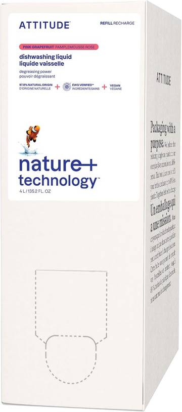 ATTITUDE Dish Soap Refill, EWG Verified, Lemon Verbena, 135.3 fl oz