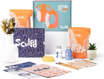 Sculpd Pottery Kit for Adults, Air Dry Clay with Tools, Gloss Glaze | The Original Couples Date Night Arts & Crafts Set. Includes Paints, Brushes and Gloss Varnish for Adults.