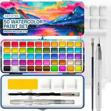 ARTISTRO 50 Watercolor Paint Set with Palette & Brushes for Adults & Kids