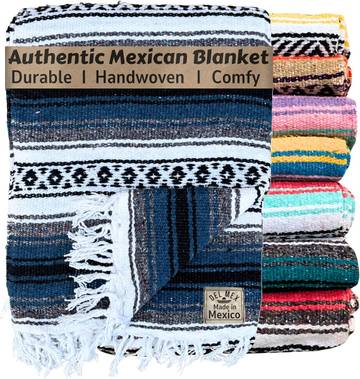 Del Mex Classic Mexican Blanket, Large Authentic Woven Falsa Throw