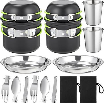 Green Skillet Non-Stick Camping Cookware Mess Kit Set