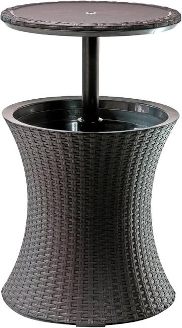 Keter Pacific Cool Bar Outdoor Patio Furniture and Hot Tub Side Table with 7.5 Gallon Beer and Wine Cooler, Espresso Brown