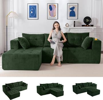 MAXXYOYO Modular Cloud Couch, L-Shaped Sectional, Ottoman, Black
