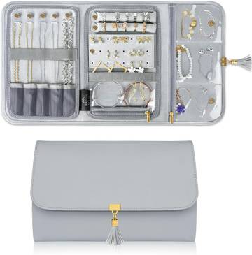 MATEIN Travel Jewelry Organizer for Women, Tangle Free Jewelry Storage Bag | Roll Envelope Clutch, Leather, Waterproof, Lightweight Jewelry Case, Black