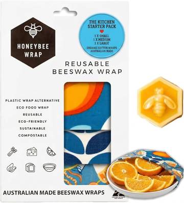 Honeybee Beeswax Wraps - Kitchen Starter Pack - Certified Organic Cotton Beeswax Wrap