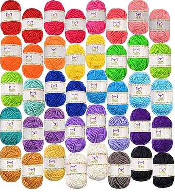 Mira HandCrafts 40 Assorted Colors Acrylic Yarn Skeins with 7 E-Books