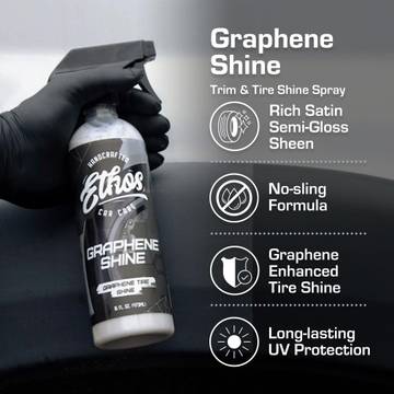 Ethos Graphene Shine - Trim & Tire Shine Spray, High Sheen, Non Greasy, Sling Free Finish! Conditions and Protects Rubber with UV Protection