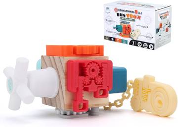 Montessori Wooden Busy Board & Activity Cube - Sustainable Learning Toy by GreenSchools Co.