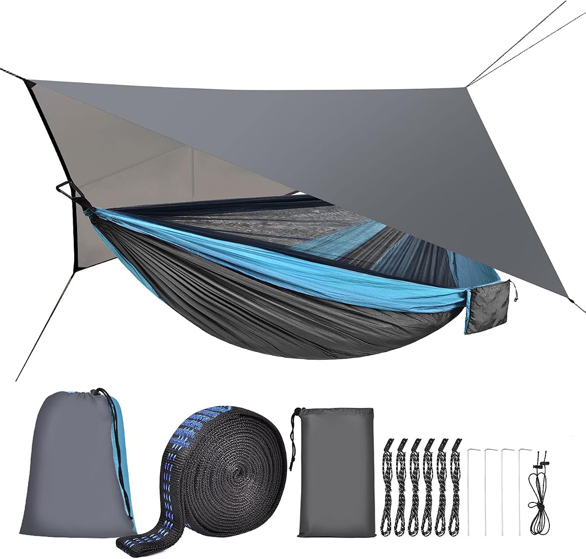 CampGlow Camping Hammock - Single & Double, Ultralight, Breathable, Rain Fly & Stakes Included