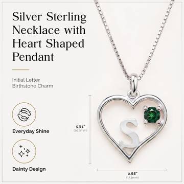 Initial Necklace With Gemstone Pendant, Birthstone Jewelry, Personalized Necklace, Sterling Silver, 18-Inch, Gem of Choice