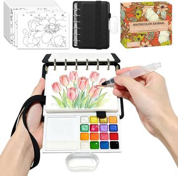 Pocket Size Watercolor Sketchbook & Brush Set