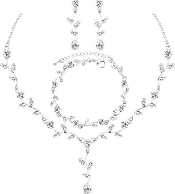Elegant Bridal Jewelry Sets Leaf Vine Necklace Earrings Bracelet Set