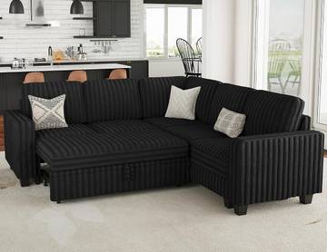 Belffin Plush Corduroy Modular Sectional Sofa with Pull Out Bed