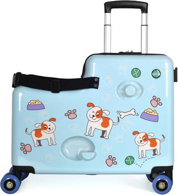 BLUE PUPPY Kids Ride On Suitcase | Toddler Travel Luggage | Carry On Friendly | Rideable | Trolley Case with Seat, Safety Strap and 360 Spinner Wheels | Ages 2-6 | Holds up to 80 lb