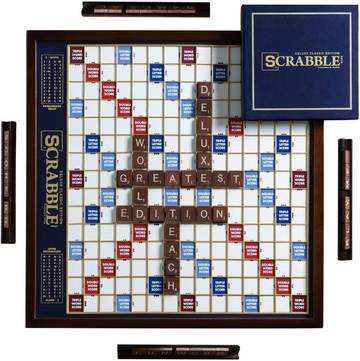 Deluxe Edition Rotating Wooden Cabinet Scrabble Board Game