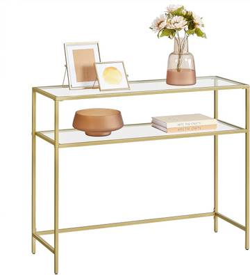 VASAGLE 39.4 Inchs Console Sofa Table, Tempered Glass, 2 Shelves