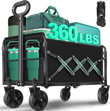  Kuzco Collapsible Wagon - Foldable Folding Utility Wagon for Camping, Gardening, Hauling, Black, One Size