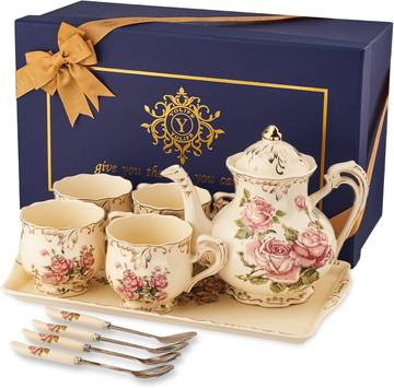 YOLIFE Vintage Pink Rose Tea Set