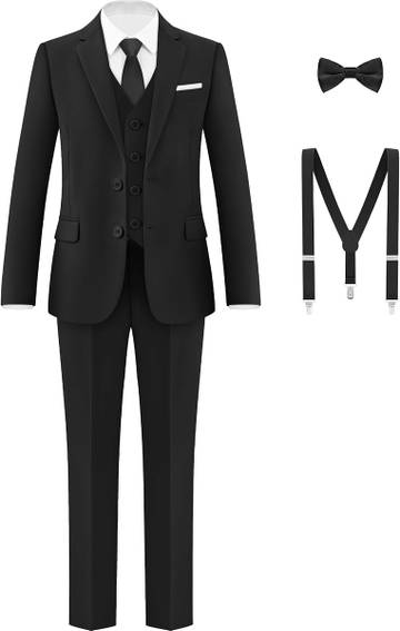  Boys Formal Suit Set, 3 Styling Looks, Adjustable Waist & Suspenders