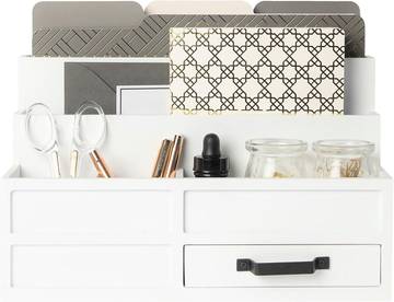 BLU MONACO | Oak Desk Organizer with Drawer