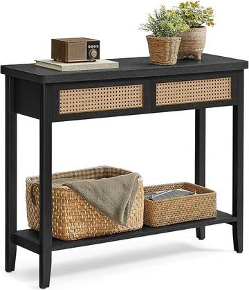 VASAGLE 39.4 Console Table, 2 Drawers, Open Storage Shelf, Rounded Corners