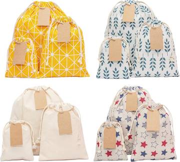 12 PCS Reusable Gift Bags with Drawstring